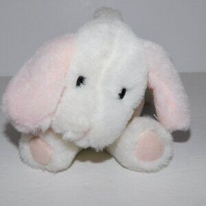 Kinder GUND White Pink Rattle Puppy Dog Plush Stuffed  7" Baby Lovey VTG 1989